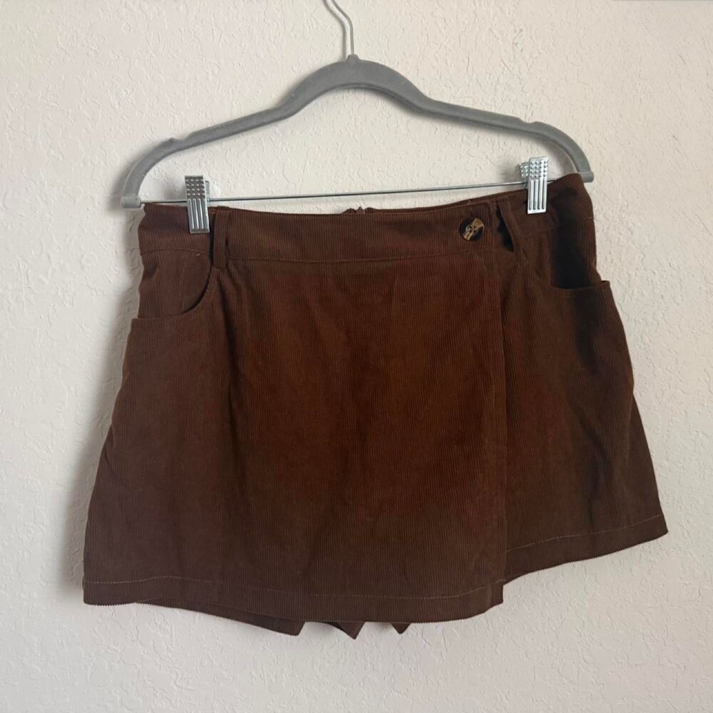 SHEIN Brown Corduroy Skort Size L Y2K Mini Skirt